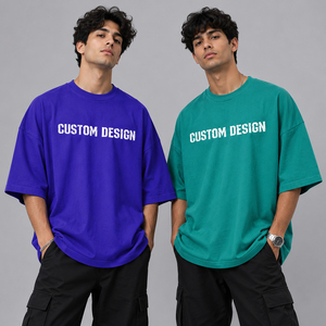 T-shirt épais 100% coton, impression personnalisée du logo, t-shirt uni de luxe, coupe ample unisexe, t-shirts oversize pour hommes et femmes - Product Image 4