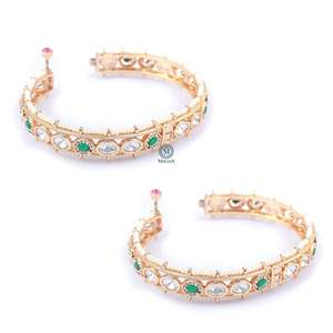Krisha Polki Designer Wedding Bangles-Trendy Zinc Alloy & Brass Jewelry with Diamond & Pearl Accents - Product Image 4