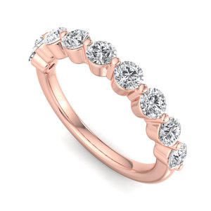 Anillo de lujo de oro rosa con diamantes redondos de talla brillante, siete piedras en banda de burbujas, apilable, semi-eternidad, joyería de moda para mujer. - Product Image 1