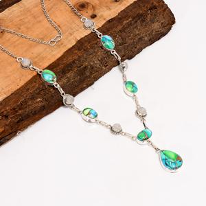 Turquoise Rainbow Moonstone <b>Necklace</b> Sterling Silver Statement Jewelry Handmade <b>Boho</b> Pendant Gift for Her - Product Image 5