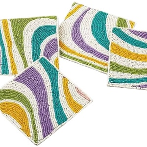 Top élégant fait à la main Durable perlé broderie multicolore quatre ensemble sous-verre élégant maison Table tasse à thé et autre utilisation - Product Image 1