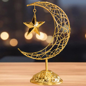 Pairs of 2 Muslim Iron Moon Star Desktop <b>Ornament</b> for Islam Party Table Ware Decoration Golden Plated - Product Image 2