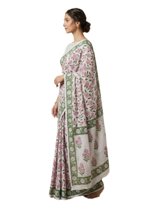 Cotton Mulmul Saree Floral Print Women's Indian <b>Dress</b> Block Printed Woven Summer Loungewear Beach Vacation - Product Image 3