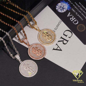 Colgante Unisex Hip Hop con Moneda y Diamantes de Moissanita, Plata de Ley 925, Joyería con Símbolo de Dólar - Product Image 3