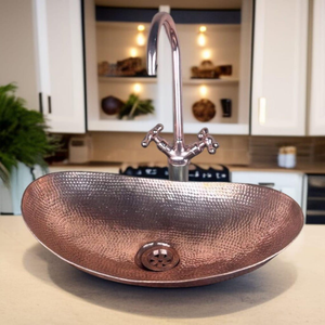 Lavabo Ovalado de Cobre Martillado, Lavabo de Lujo Hecho a Mano para Baño, Lavabo Rústico de Cobre, Lavabo Decorativo de Cobre Hecho a Mano - Product Image 3