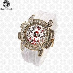 Charm_Jewells Montre de luxe en acier inoxydable, boîtier rond de 42 mm, quartz analogique, cristal saphir, bracelet en silicone, unisexe - Product Image 3