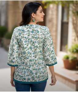 <b>Indian</b> Hand Block Printed Cotton Tunic <b>Top</b> Casual Summer Short Kurti Floral Print Ladies Wear Vintage Eco-Friendly Halter Women - Product Image 3
