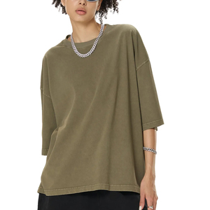 Unisex Boxy Cropped <b>T</b> shirt Heavy Cotton Ribbed Neck Blank Tee for Men Oversized Fit - Product Image 5