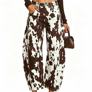 Women's High Waisted Wide Leg <b>Pants</b> Animal Print Loose Fit Ankle-Length Cotton Polyester Casual Spring Trousers - Product Image 2