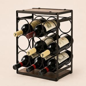 Countertop <b>Wine</b> Rack for 6 Bottles Wood & Black Metal Frame Tabletop <b>Wine</b> Holder Modern Bar Furniture for Kitchen Bar Use - Product Image 3