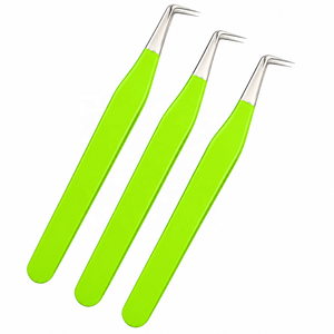 Pinzas para Extensión de Pestañas ASB de Acero Inoxidable, Diseño Delgado de 90 Grados, Color Verde Lima, Punta Puntiaguda, de la Mejor Calidad - Product Image 1