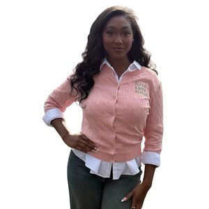 Cardigan rose en maille torsadée pour femme, boutonné sur le devant, à manches longues, pull décontracté, tricot doux et chaud, vêtements féminins pour le quotidien - Product Image 1