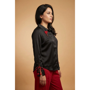 HEART DROP Camisa Elegante de Satén Giza Negra para Mujer, Tela Suave Premium, Ropa Casual Diaria para Dama, Fabricante - Product Image 2