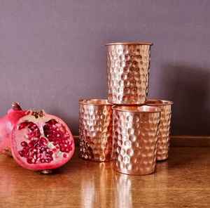 Hammered Copper Tumbler Cylindrical Shape Flared Rim Polished Finish Traditional Handcrafted <b>Drinkware</b> - Product Image 6