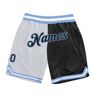 Shorts de basketball sportifs pour hommes, noir et gris, en maille, taille élastique, respirants, avec poches, motif imprimé personnalisé - Product Image 1