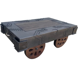 Table basse en fer et bois récupérés Bois massif récupéré et fer recyclé pour meubles de salon à domicile au prix de gros - Product Image 1