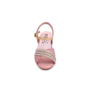 Sandalias de tacón rosa para chicas, diseño de calzado elegante con estilo de la marca - Product Image 1