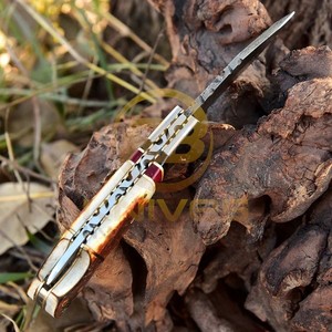 Premium OEM RB <b>Knives</b> Damascus Steel Folding Pocket Hunting <b>Knife</b> Rosewood <b>Handle</b> Brass Bolster Drop Point 7" Overall Camping - Product Image 4