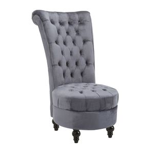 Poltrona Retrò Senza Braccioli con Schienale Alto, Rivestimento in Lana Grigia e Tessuto PU, Seduta Trapuntata per Soggiorno, Sala da Pranzo, Camera da Letto e Uso Commerciale - Product Image 1