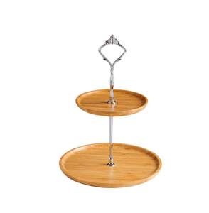 Modern Rustic Wood Cake Stand Stainless Steel Handle Display Stand Single Tier <b>Baking</b> <b>Accessories</b> for Wedding Party - Product Image 1