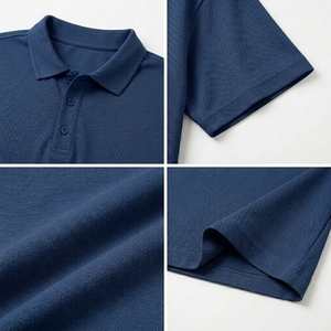 Camiseta de Manga Corta Azul Marino para Hombre, Corte Regular, Tejido de Punto, Color Sólido Informal, Cuello de Solapa, Transpirable y Ecológica - Product Image 6