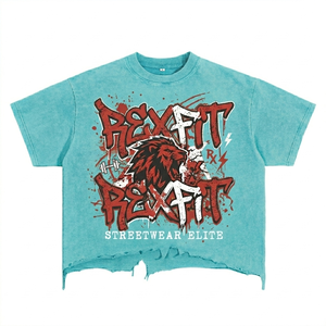 Vintage Streetwear Digital Print Acid Wash Red Cropped T Shirts Custom Graphic Printed 100% Cotton Boxy Oversized Men <b>Tshirt</b> - Product Image 5