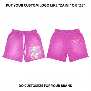 <b>Men</b> Acid Wash <b>Shorts</b> 320 GSM Premium Cotton Fleece Drawstring Casual Streetwear Custom Screen Print Embroidery Logo <b>Pink</b> Wear - Product Image 1