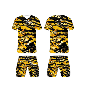 Ensemble maillot et short de football sublimé pour hommes Ferocious, col en V, anti-transpiration, tenue de sport toutes saisons, motif camouflage - Product Image 1