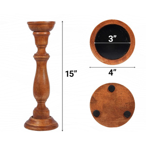 <b>Wooden</b> Candle Holders Set of 2 Wholesale Factory Supply Hand Carved Mango Wood Candle Stand for Fireplace <b>Decor</b> <b>Cheap</b> Price - Product Image 3