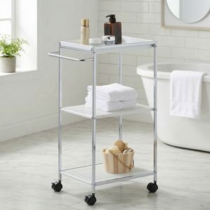 Estante de Baño Moderno de 3 Niveles, Cromado, Metálico, con Ruedas, Diseño de Esquina Independiente, Duradero, Ahorra Espacio, Almacenamiento Doméstico - Product Image 1