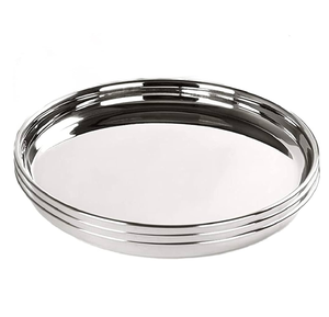 Assiette de service ronde en acier inoxydable, finition argentée polie, vaisselle moderne pour les dîners et les réceptions - Product Image 4