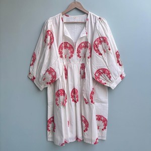 Vestido Casual Midi para Mujer, Tejido 100% Algodón, Estampado Floral Liso, Vestido Diario de Manga Corta, Cintura Imperio, Estilo Babydoll, Cuello en V, Talla Grande - Product Image 1