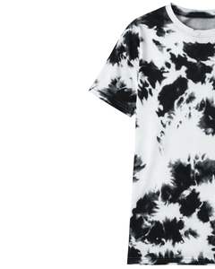 T-shirt personnalisé noir et blanc tie-dye pour homme, en coton, style streetwear décontracté, col rond, manches courtes, tendance été. - Product Image 4