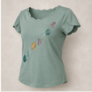 Camiseta de Mujer con Cuello Redondo, Diseño de Mosaico de Nubes Azul Cerúleo, Algodón y Lyocell, WTS-0038 - Product Image 3