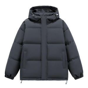 <b>Men's</b> Hooded Puffer Jacket Winter Thick Windproof Casual Loose Fit Polyester Wadding Zipper Closure Solid Color Lightweight <b>men</b> - Product Image 1
