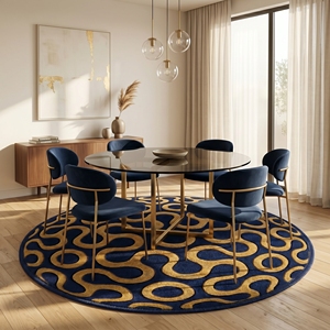 Alfombra Redonda de Lujo Hecha a Mano con Mechones |   Alfombra Moderna Abstracta Azul y Dorada |   Alfombra de Comedor de Diseño Personalizado |   Exportación al por mayor Qu - Product Image 1