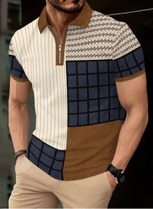 Men s Short Sleeve <b>Patchwork</b> Polo <b>Shirt</b> Color Blocked Casual Regular Fit Geometric Print Zip Front T-<b>Shirt</b> - Product Image 4