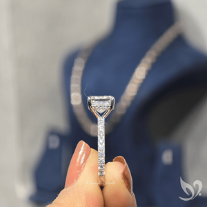 Anillo de Compromiso y Boda con Diamante Cultivado en Laboratorio, Corte Asscher, Certificado IGI de 3 Quilates, con Halo Oculto, Chapado en Oro de Lujo - Product Image 5