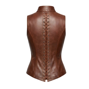 <b>Women's</b> Brown Genuine Leather Vest Vintage Steampunk Waistcoat Tailored Leather Corset Vest <b>Gothic</b> Western Fashion Top Handmade - Product Image 2