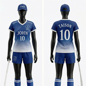 Uniforme de Hockey sobre Césped para Mujer, Tejido Transpirable de Poliéster Interlock, Panel Azul y Blanco, Logotipo Personalizado por Sublimación - Product Image 1