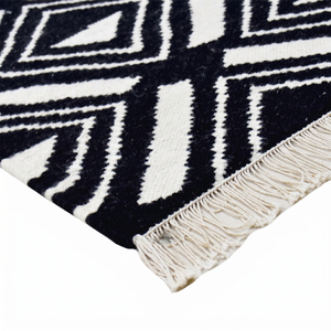 Alfombra de Lana Negra con Diseño Geométrico de Diamantes y Medallones Circulares Entrelazados, Antideslizante, Ecológica, con Flecos, para Sala de Estar - Product Image 5
