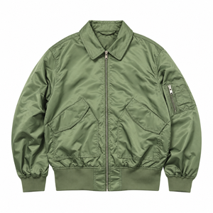 Blouson bomber vintage vert pour homme, col rabattu, fermeture éclair, vêtement d'extérieur décontracté avec poches - Product Image 1