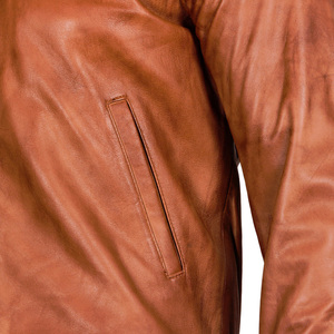 <b>Men's</b> Brown Genuine <b>Leather</b> Stand Collar Zipper Closure Casual Wear Bomber <b>Jacket</b> Available For Sale Now In Reasonable Price - Product Image 2