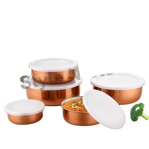 Vente en gros en acier inoxydable de grande capacité bols à salade en métal pour la cuisine bol allemand avec couvercle et martelage et cuivre - Product Image 1