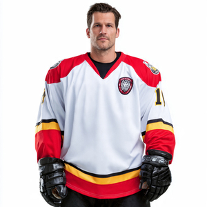 Team Name Number ICE Hockey Printed Jersey Tops V-Neck Long Sleeve 100% Polyester Hockey Jerseys Men - Product Image 1