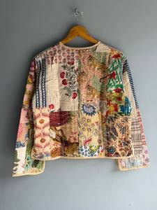 Chaqueta de Algodón con Parches Florales Estilo Bohemio para Mujer, Cuello en V, Botones al Frente, Manga Larga, Prenda Exterior Informal con Bolsillos de Parche - Product Image 6