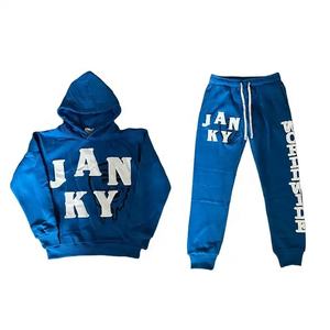 Y2K Streetwear hommes personnalisé en détresse Patch lavage à l'acide sweat à capuche zippé et pantalons de survêtement ensemble surdimensionné évasé survêtement grande taille - Product Image 4