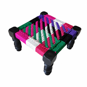 Handwoven Wooden <b>Stool</b> | Traditional Cotton Rope Woven Charpai <b>Seat</b> with Curved Wooden Legs for Home Decor Use Everyday Seating - Product Image 1