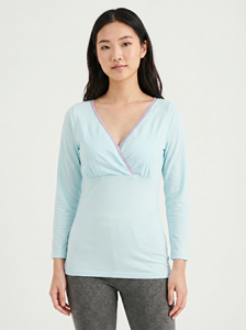 Camiseta de Lactancia de Manga Larga Azul Bmama, Camisa de Maternidad para Amamantar, Ropa de Lactancia, Ropa de Dormir para Embarazadas, Venta al Por Mayor - Product Image 3