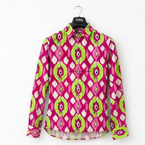 เสื้อเชิ้ตพิมพ์ลายดอกไม้สไตล์ลำลองสำหรับผู้หญิง ผ้าฝ้าย 100% ระบายอากาศได้ดี ปกติดกระดุม สีชมพูและสีขาว ลดราคา - Product Image 6